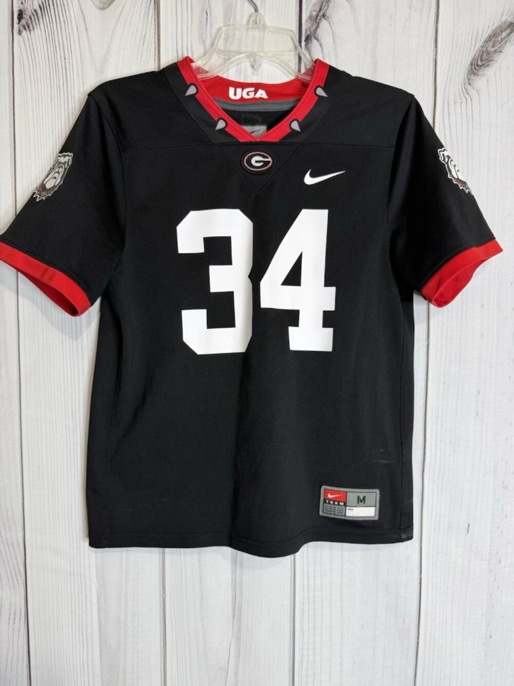 Nike Youth Kids Black Red Football Jersey SEC UGA Georgia Bulldogs Sz M #34